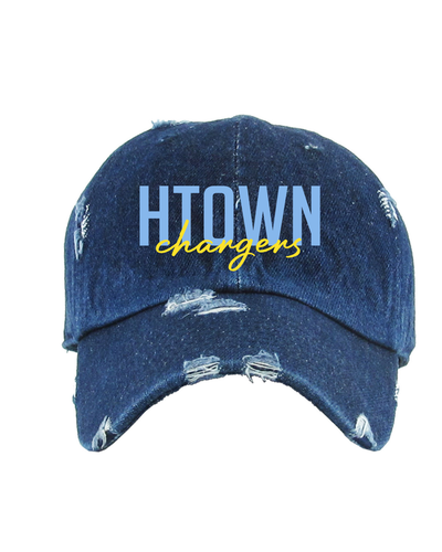 HTown Chargers Football & Cheer -HTown Chargers Embroidered Script Distressed Hat - Dark Denim