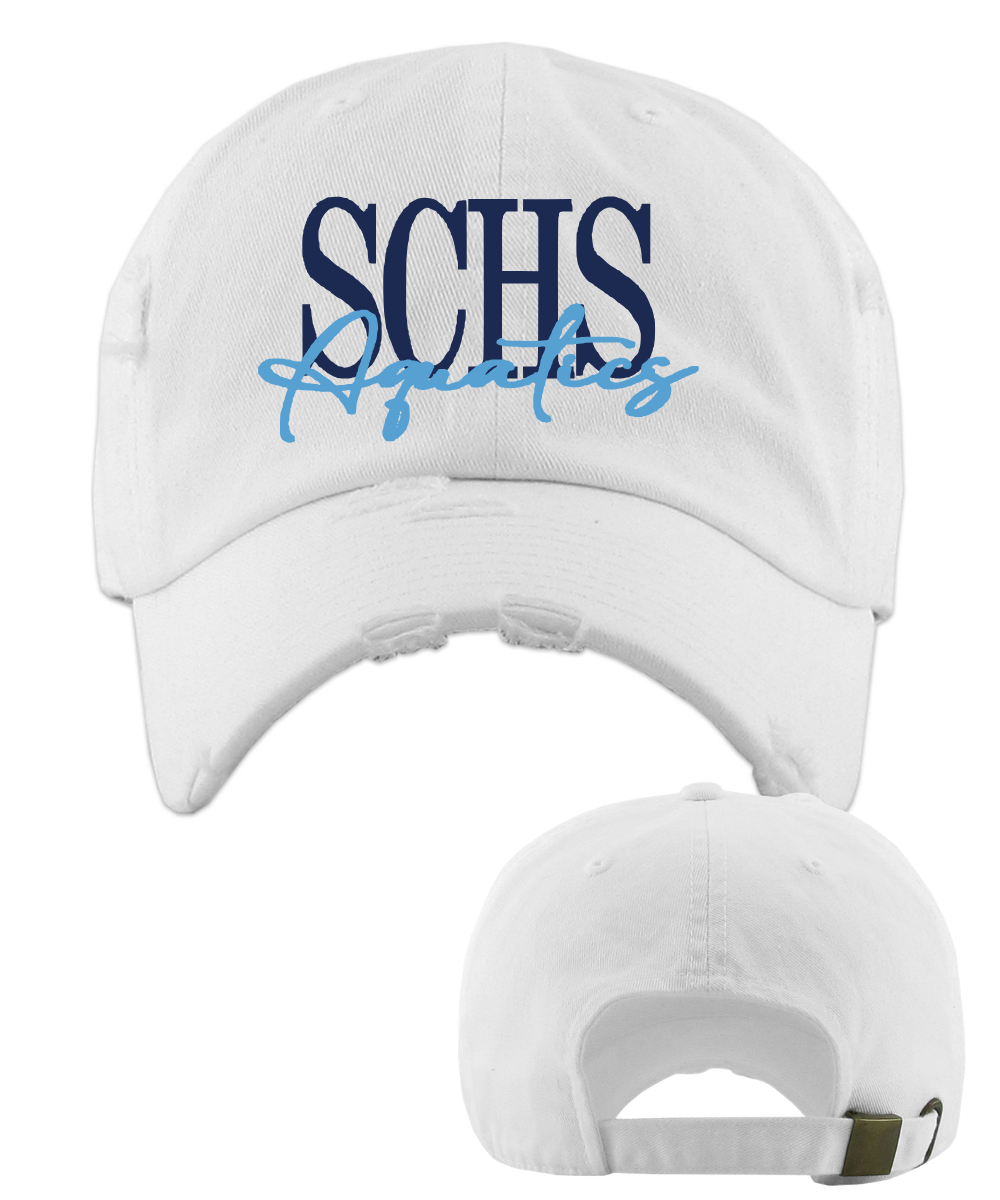 Shadow Creek Aquatics- Sharks Embroidered Signature Distressed Dad Hat