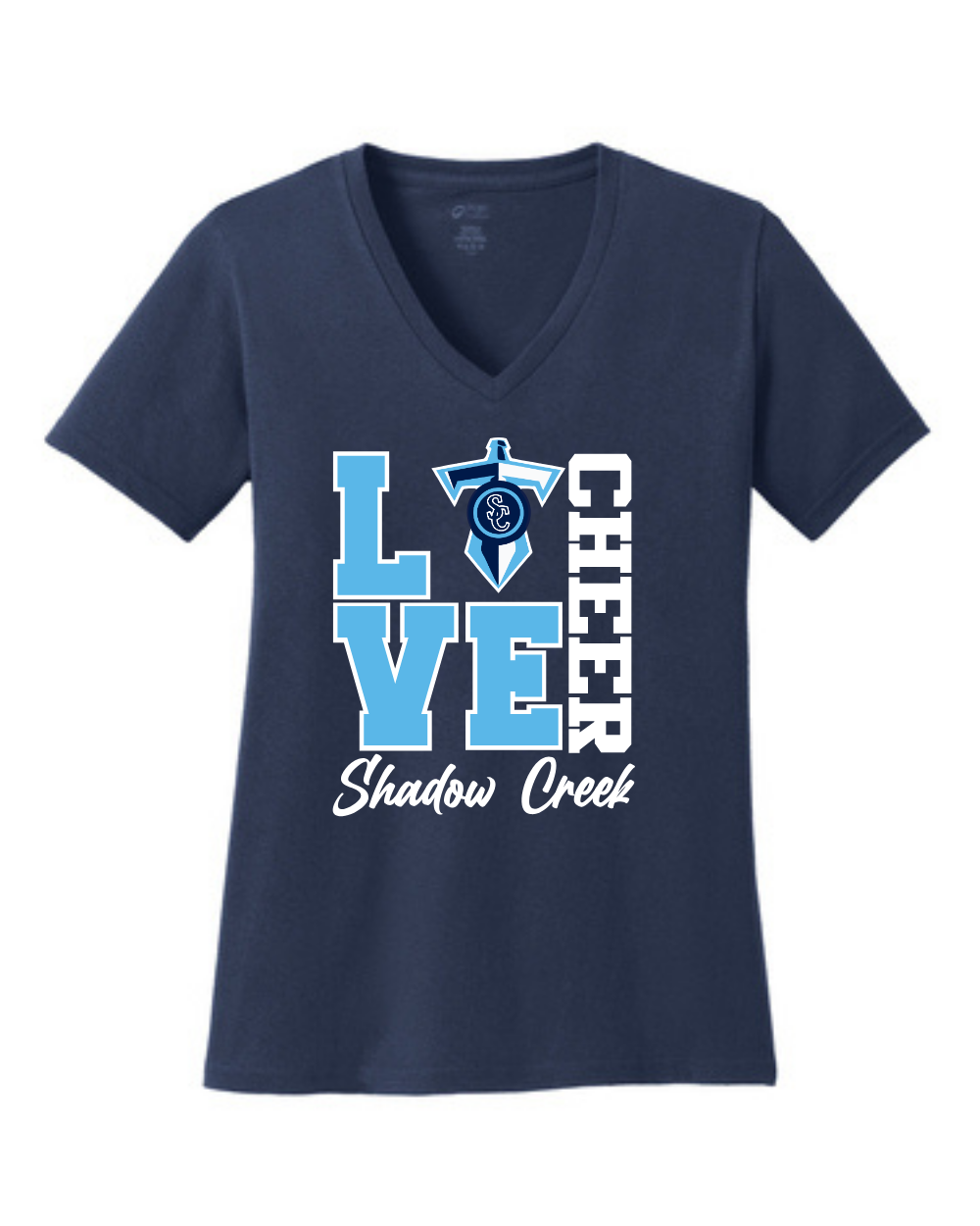 Shadow Creek Titans- Love Cheer Ladies Vneck Cotton Tee