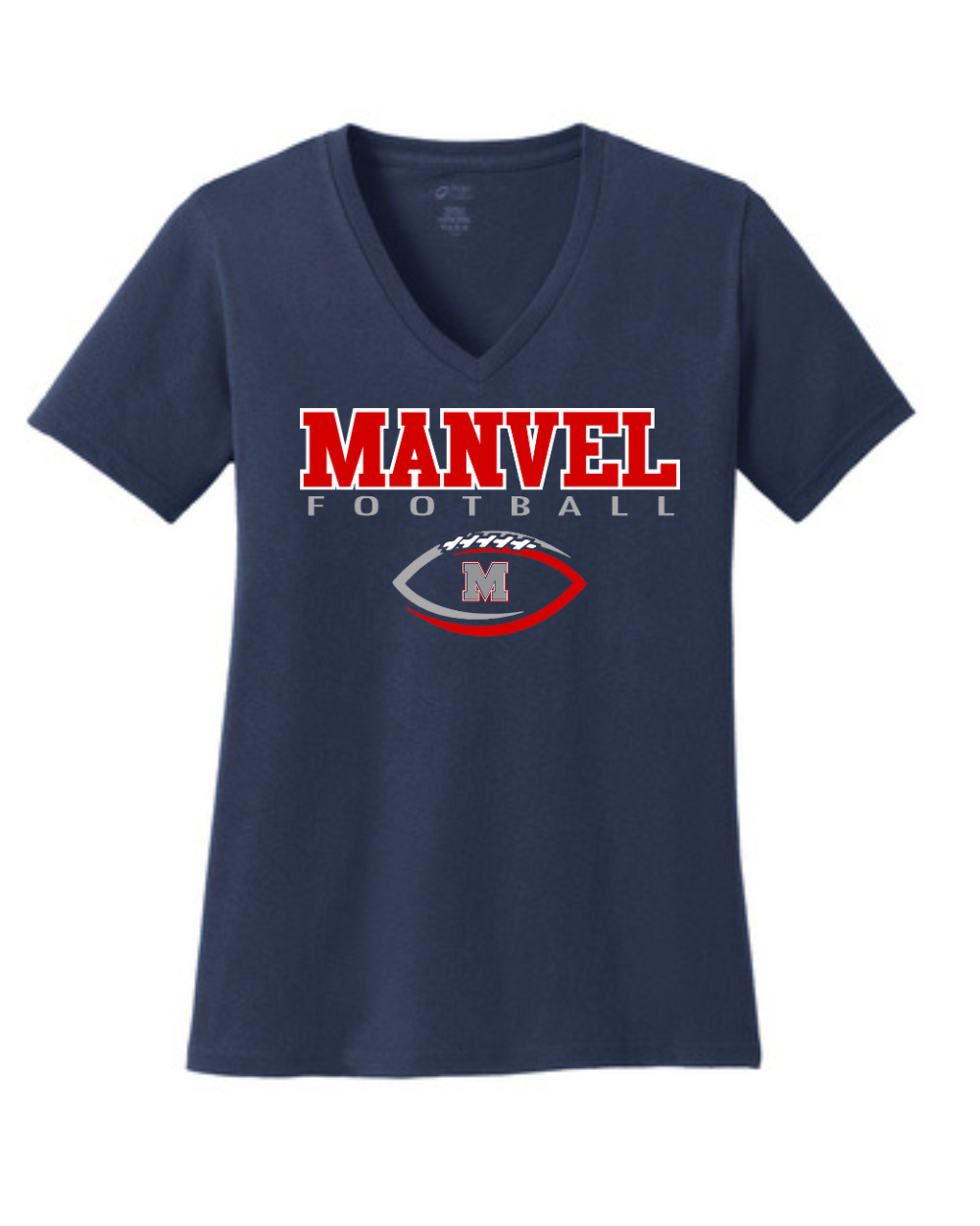 Manvel Football- Manvel Football Ladies Vneck Cotton Tee