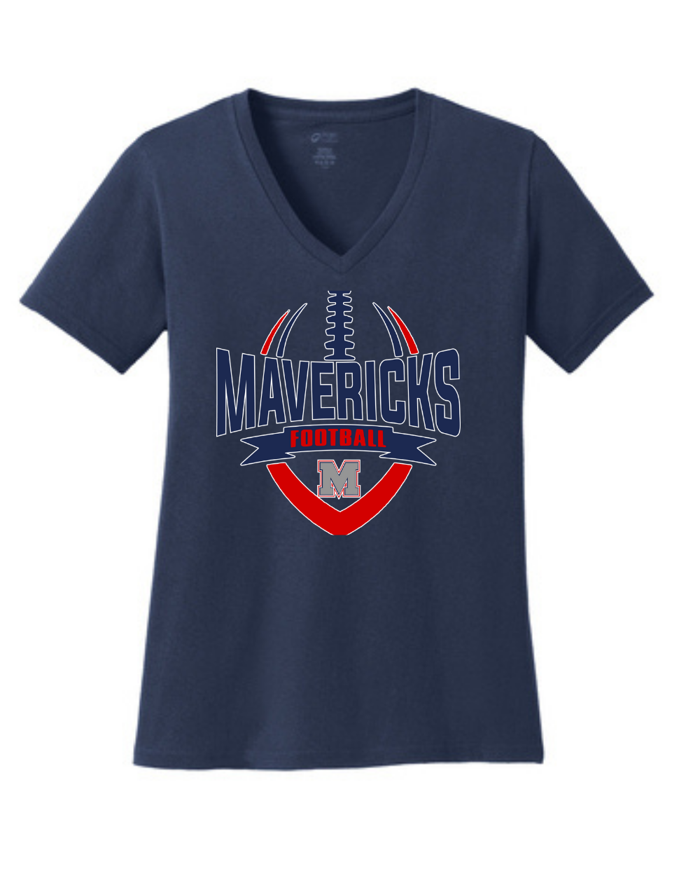 Manvel Football- Mavericks Football Ladies Vneck Cotton Tee