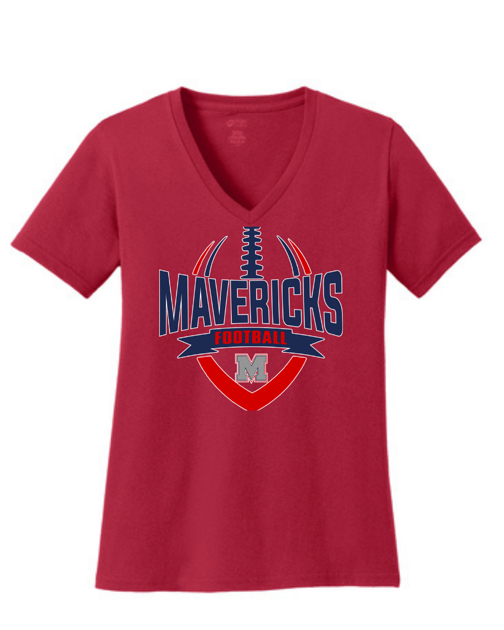 Manvel Football- Mavericks Football Ladies Vneck Cotton Tee