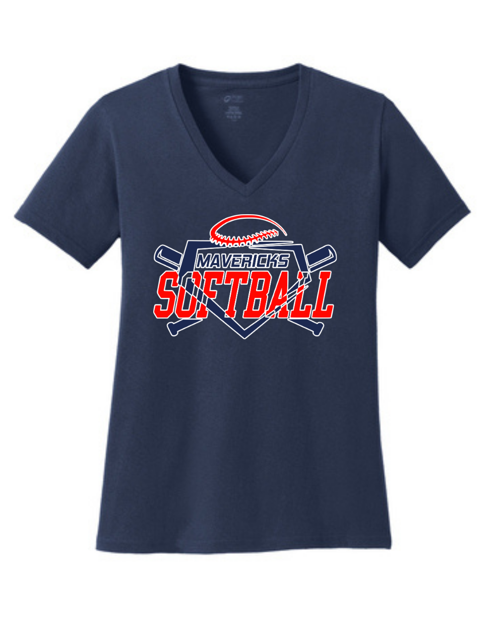 Manvel Softball- Mavericks Softball Ladies Vneck Cotton Tee