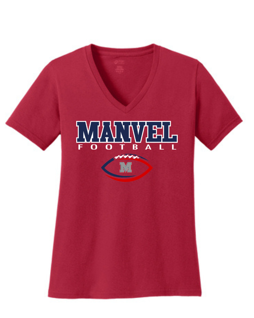Manvel Football- Manvel Football Ladies Vneck Cotton Tee