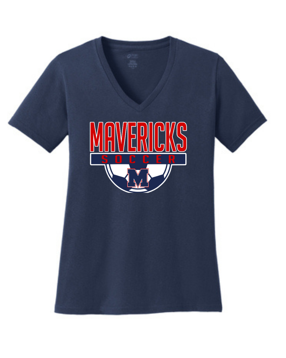 Manvel Soccer- Mavericks Soccer Ladies Vneck Cotton Tee