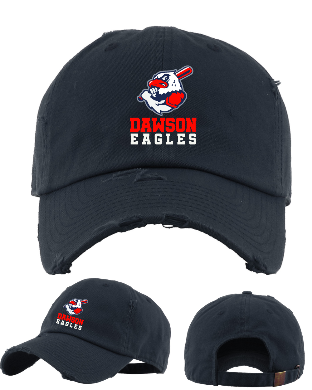 Dawson Baseball Eagle Logo Distressed Dad Hat- Navy