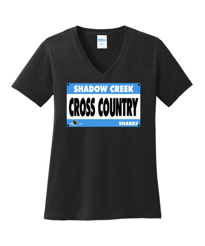 Shadow Creek Cross Country Track & Field - Cross Country BIB Ladies Vneck Cotton Tee - Black