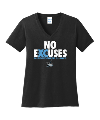 Shadow Creek Cross Country Track & Field - No Excuses Design Ladies Vneck Cotton Tee - Black