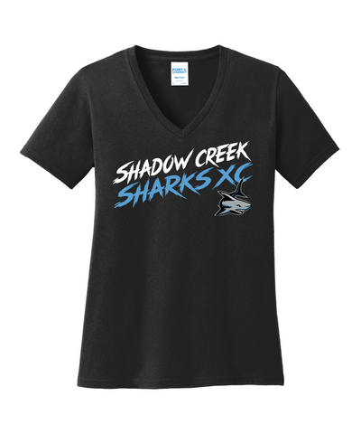 Shadow Creek Cross Country Track & Field - Shadow Creek Sharks XC Ladies Vneck Cotton Tee - Black