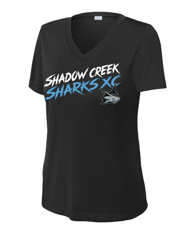 Shadow Creek Cross Country Track & Field - Shadow Creek Sharks XC Ladies Vneck Performance Tee - Black