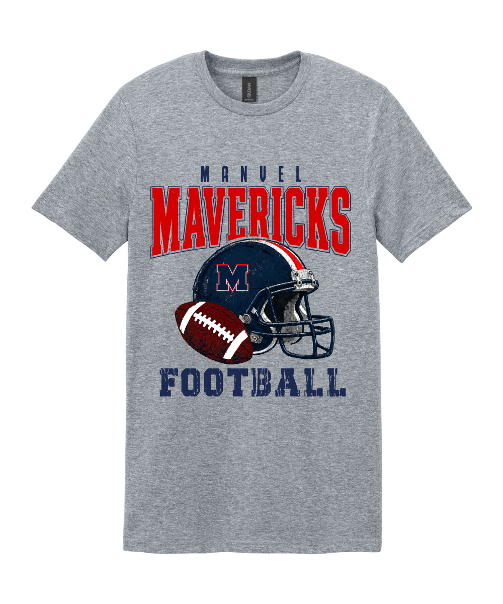 Manvel Football - Mavericks Mavericks Distressed Football Cotton Tee