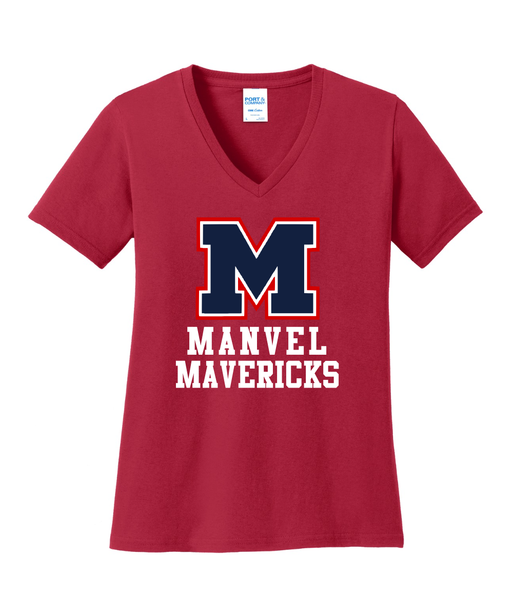 Manvel Cheer - Big M Manvel Mavericks Ladies Vneck Cotton Tee
