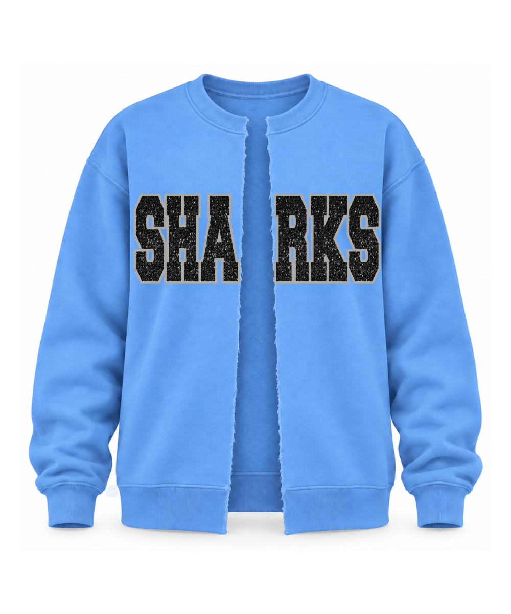 Shadow Creek High School- Glitter Applique SHARKS Split Front Cotton Fleece Crewneck
