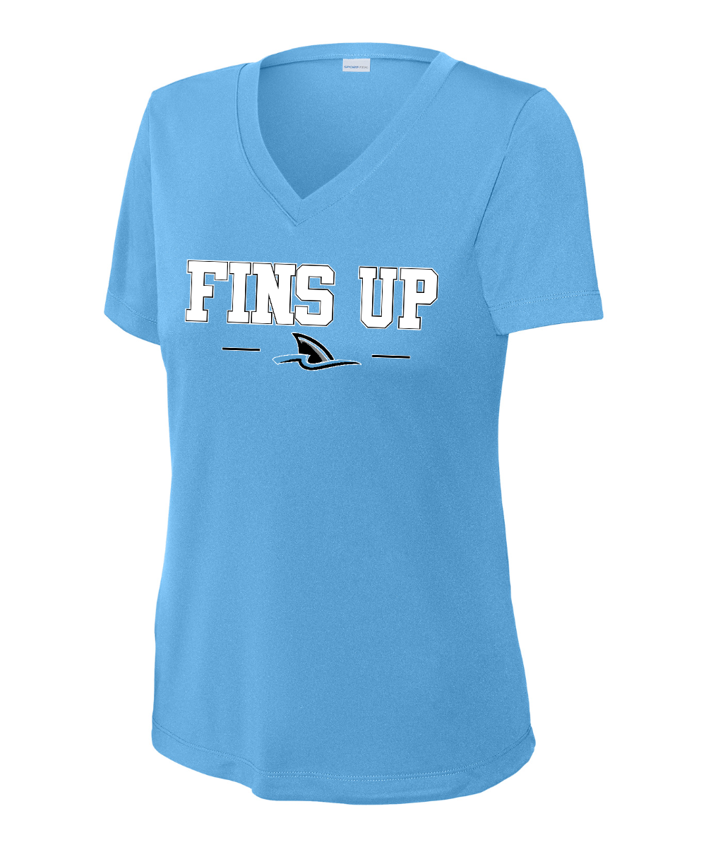 Shadow Creek Aquatics - Fins Up Ladies Vneck Performance Tee