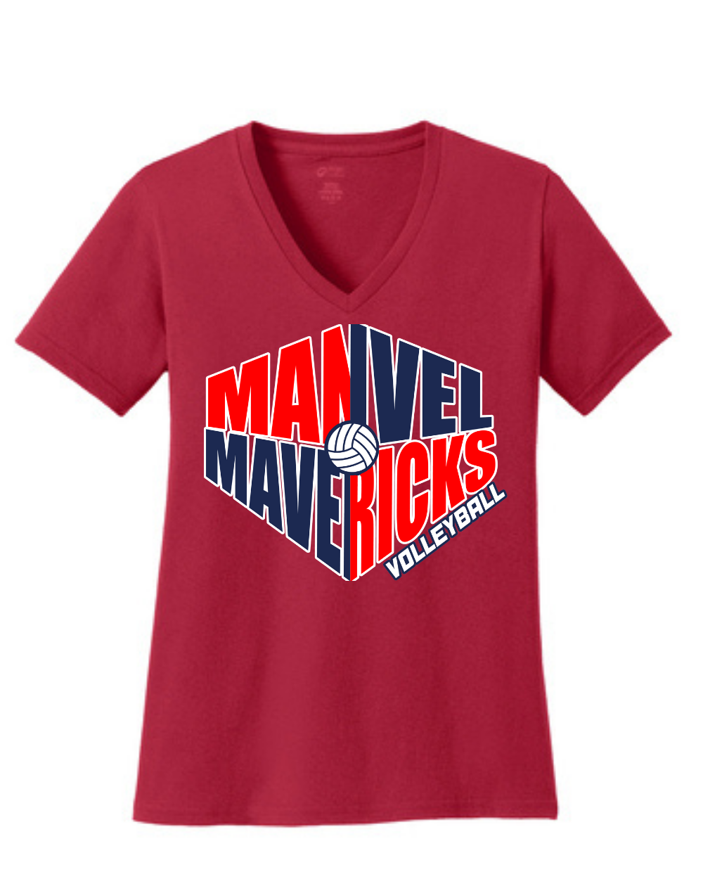 Manvel Volleyball- Manvel Mavericks Volleyball Ladies Vneck Cotton Tee