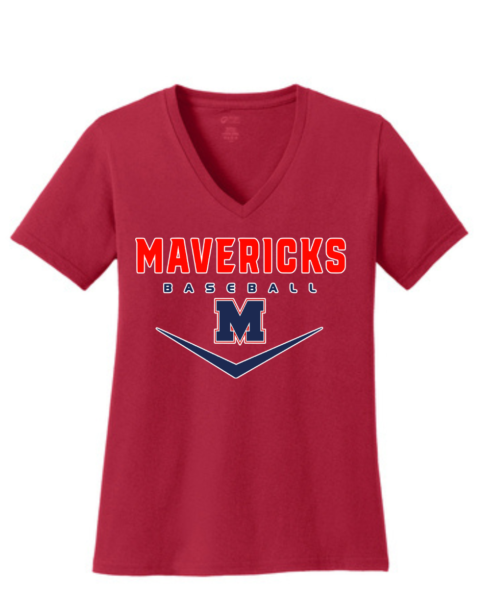 Manvel Baseball- Mavericks Baseball Ladies Vneck Cotton Tee