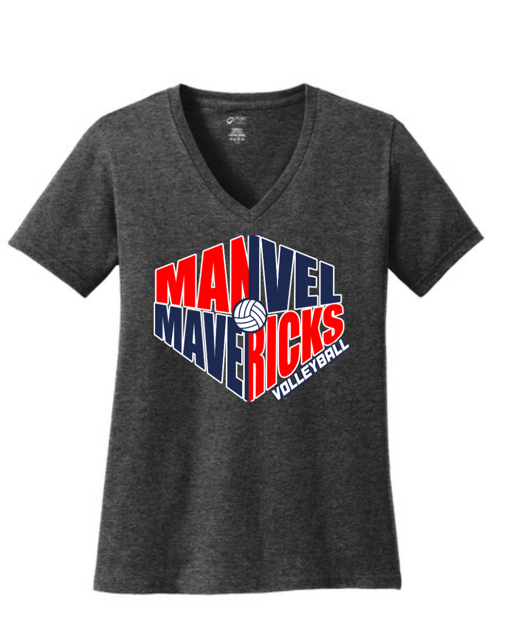 Manvel Volleyball- Manvel Mavericks Volleyball Ladies Vneck Cotton Tee