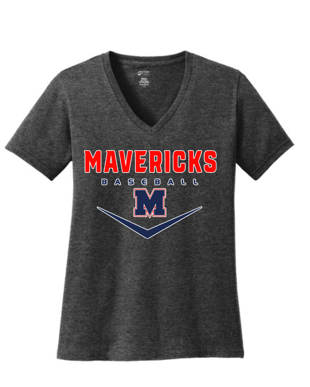 Manvel Baseball- Mavericks Baseball Ladies Vneck Cotton Tee