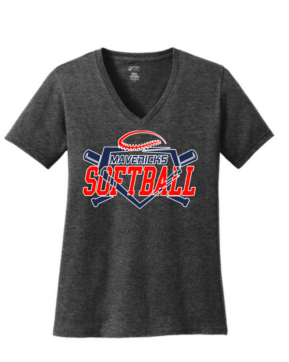 Manvel Softball- Mavericks Softball Ladies Vneck Cotton Tee