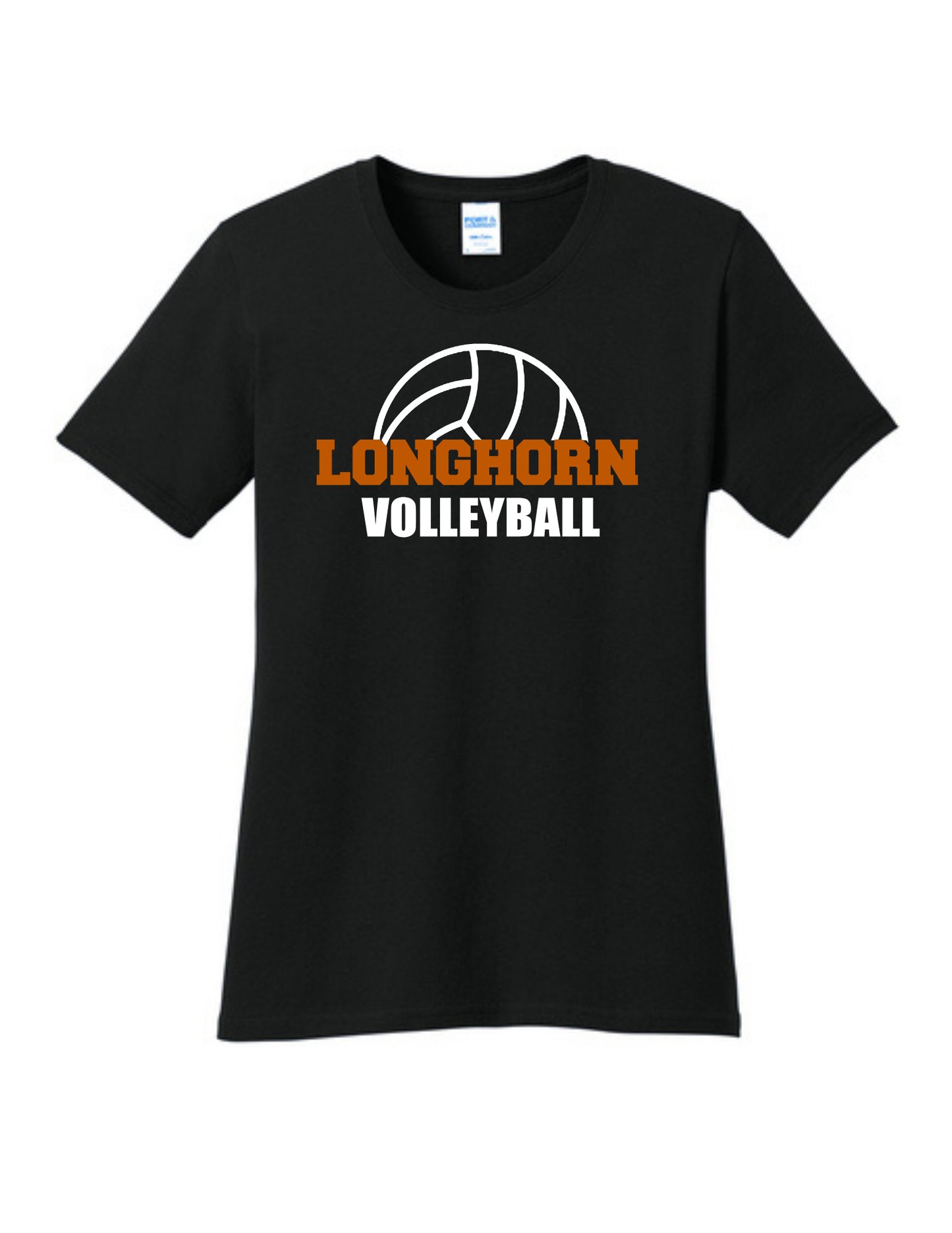 Dobie HS Volleyball - Longhorn Volleyball Logo - Ladies Dryblend Cotton Tee