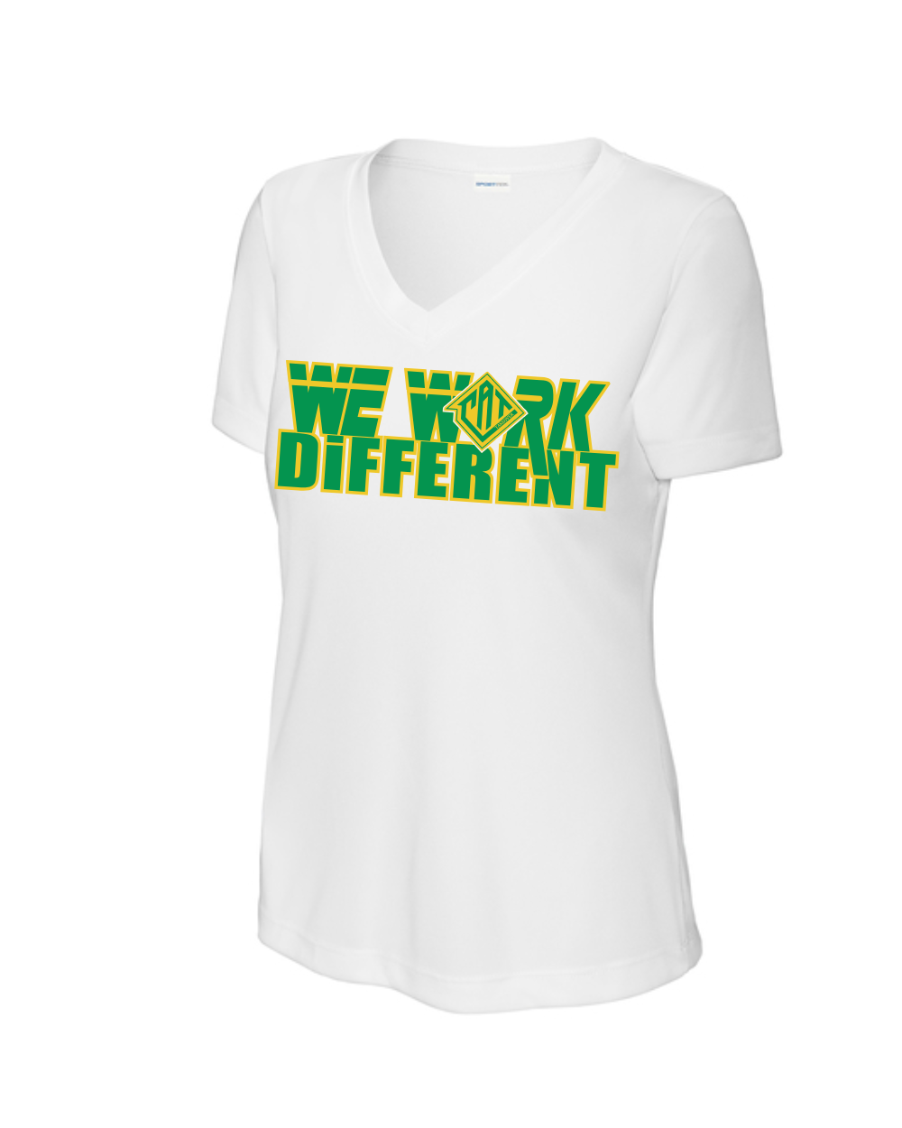 Cat Takeover- White Ladies Vneck- We Work Different