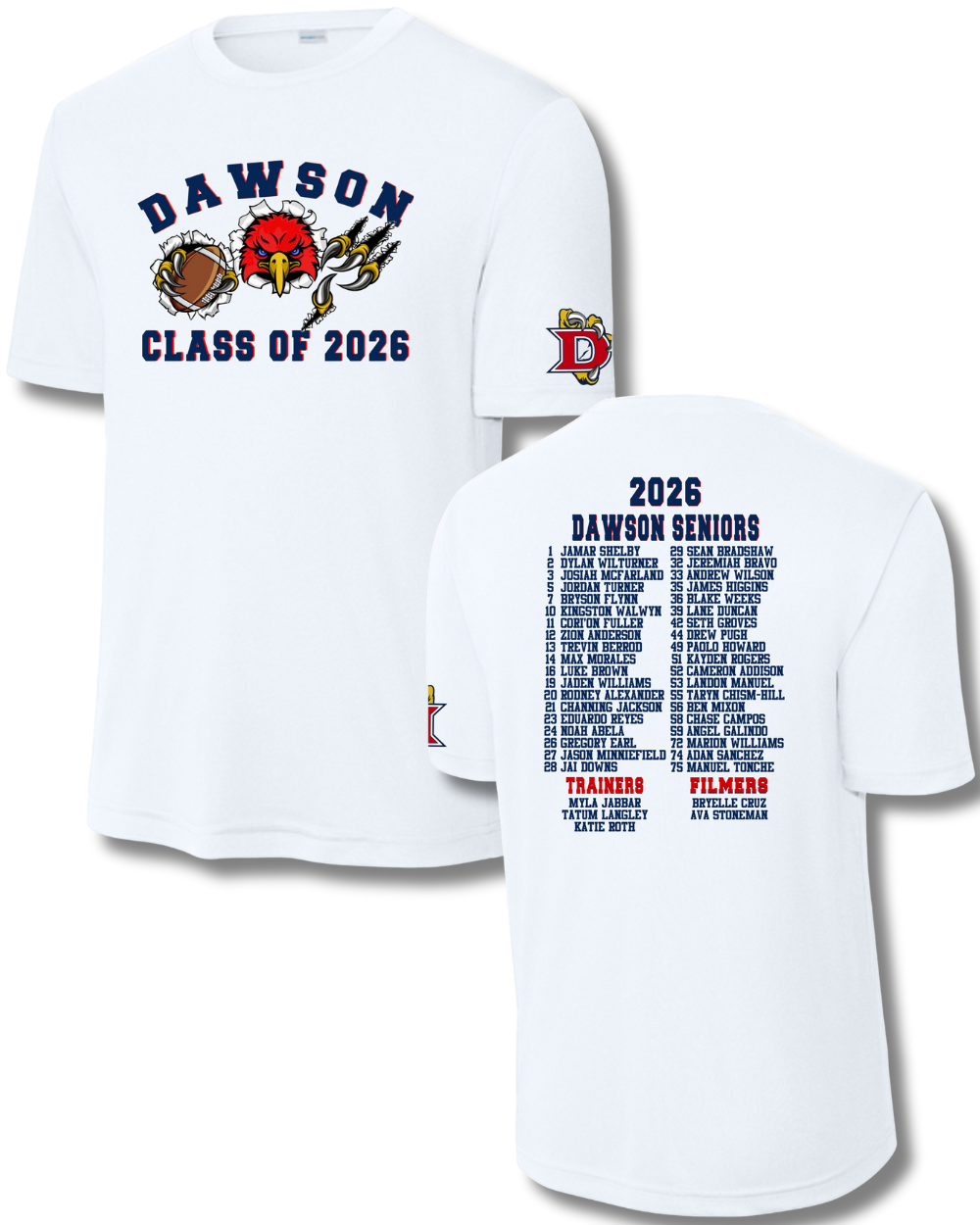 Dawson HS- Football Senior Night Performance Tee- White