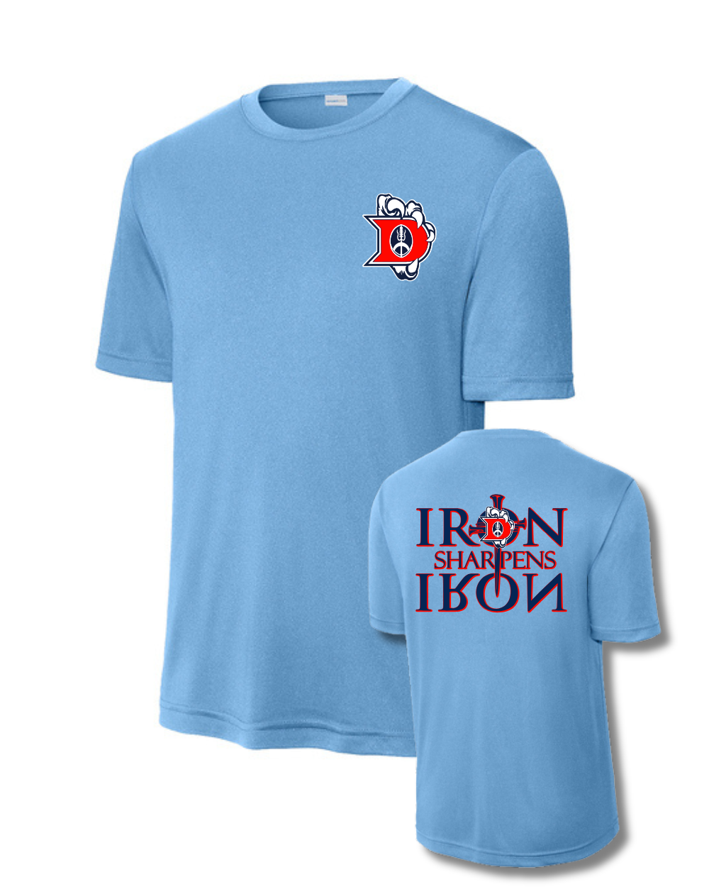 Dawson Football- Iron Sharpens Iron Short Sleeve Performance Tee- Light Blue