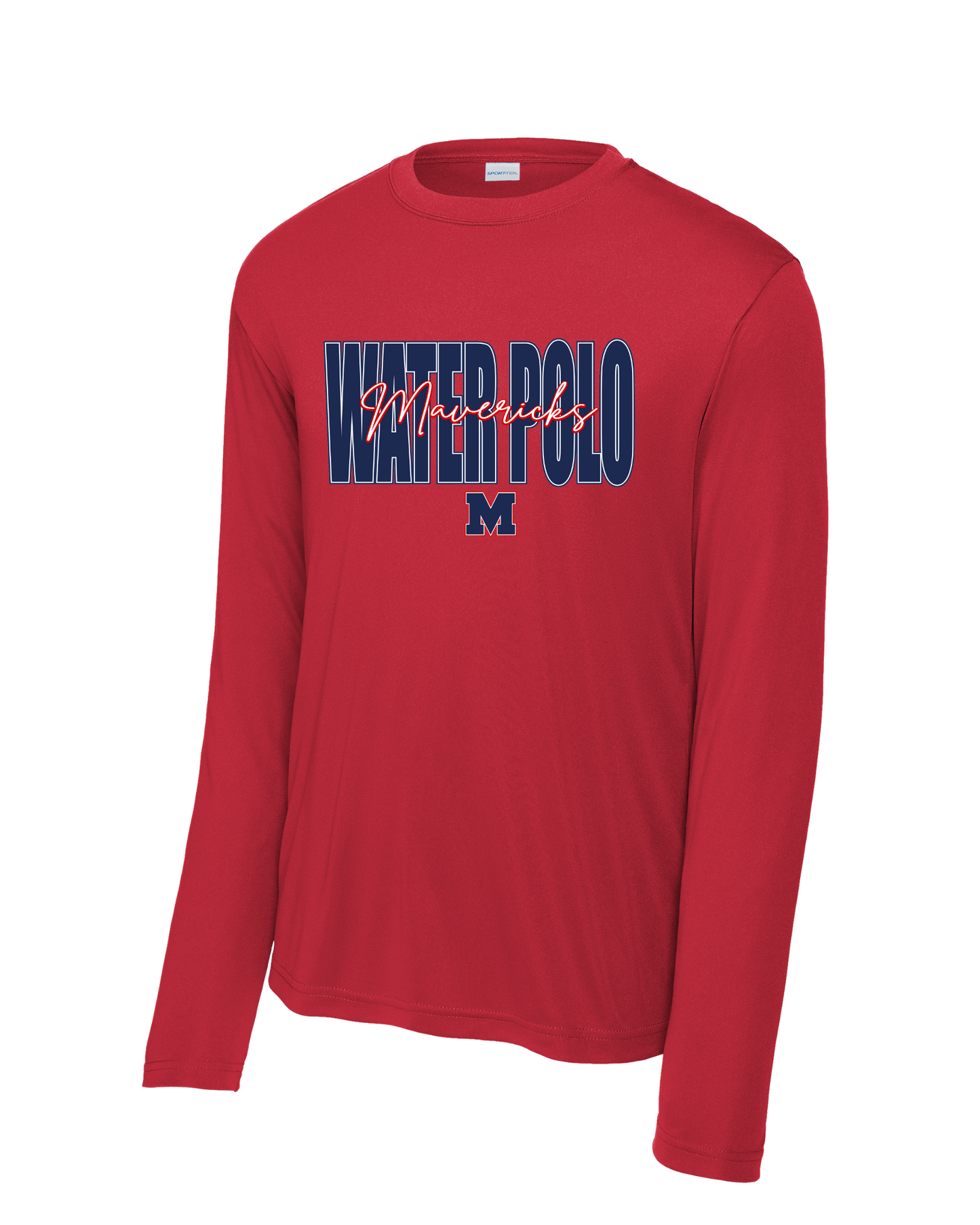 Manvel Water Polo- Water Polo Cursive Mavericks- Long Sleeve Performance Tee