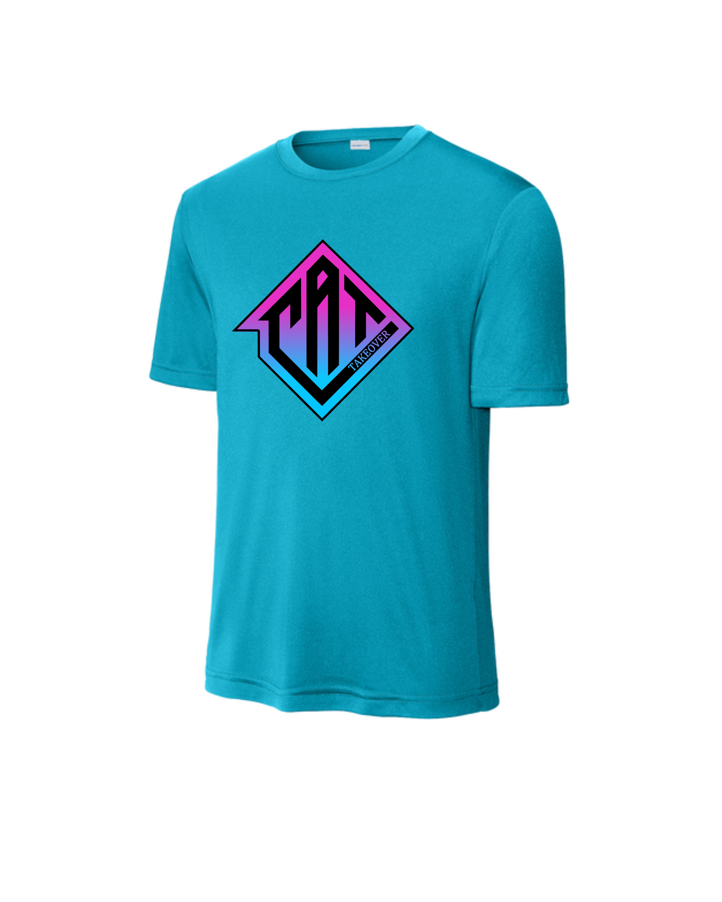 CAT Takeover- Performance Short Sleeve Tee- Blue/ Pink CAT OMBRE Logo