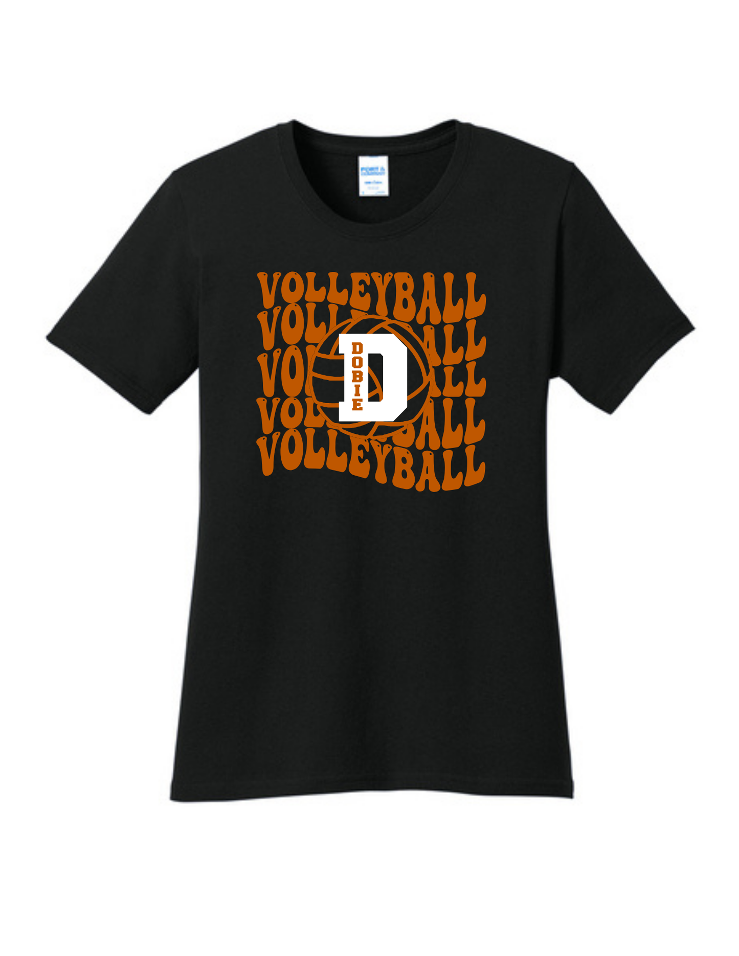 Dobie HS Volleyball - Wavy Volleyball Logo - Ladies Dryblend Cotton Tee