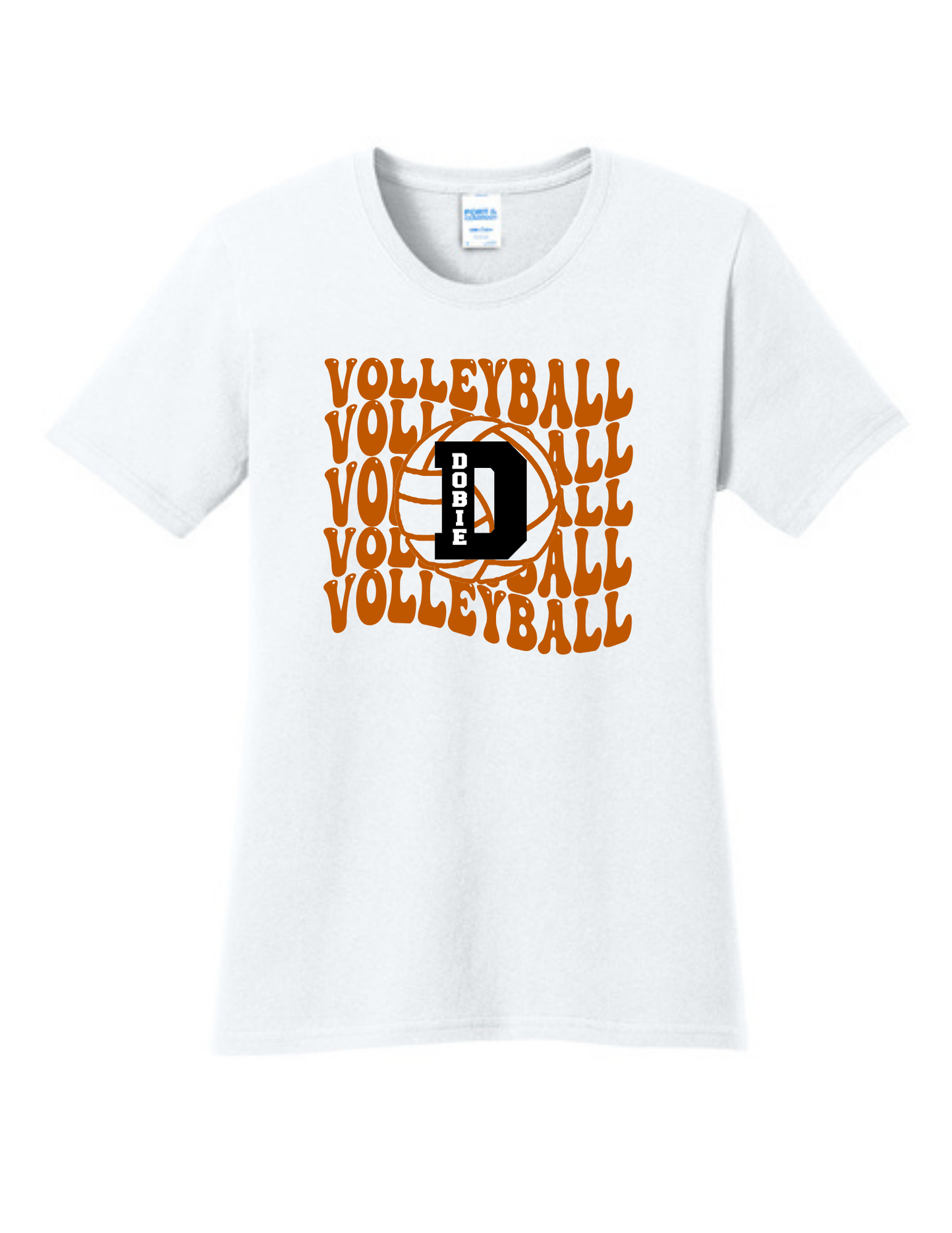 Dobie HS Volleyball - Wavy Volleyball Logo - Ladies Dryblend Cotton Tee