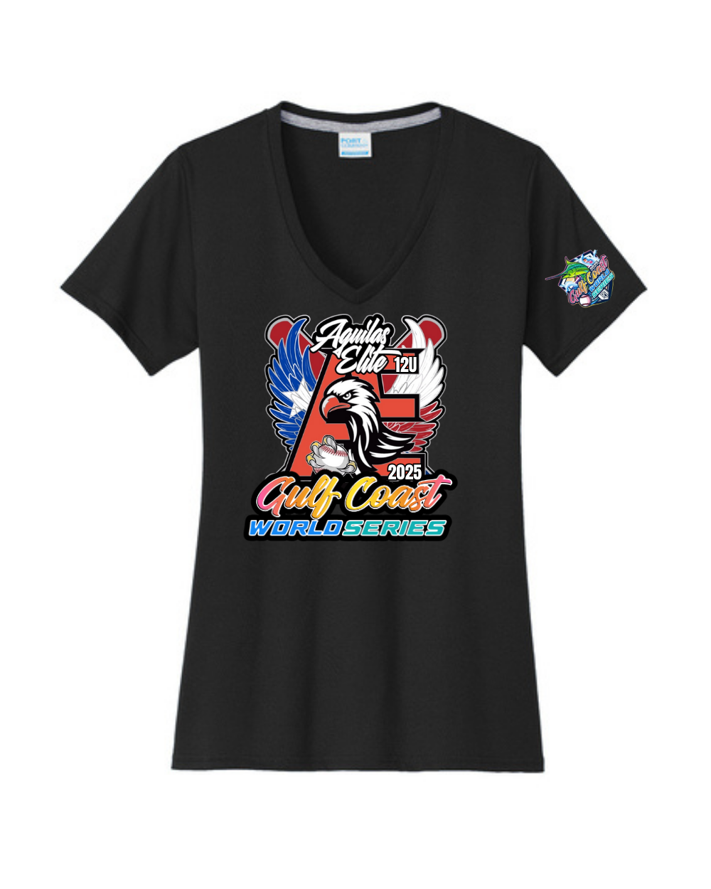 Aguilas Elite-AE Pennant WS Ladies Vneck - Performance Tee-Black