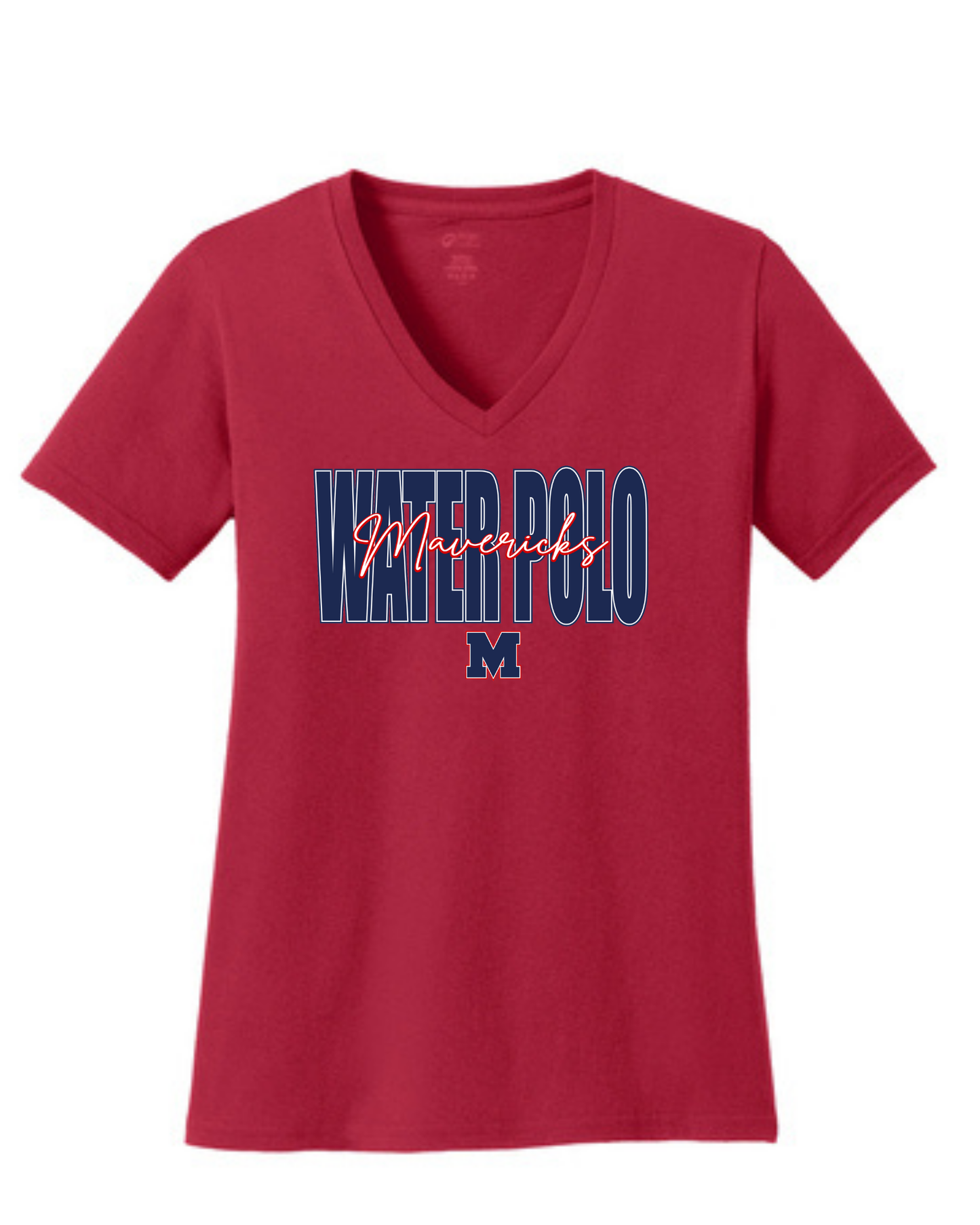 Manvel Water Polo- Water Polo Cursive Mavericks - Ladies Vneck Cotton Tee