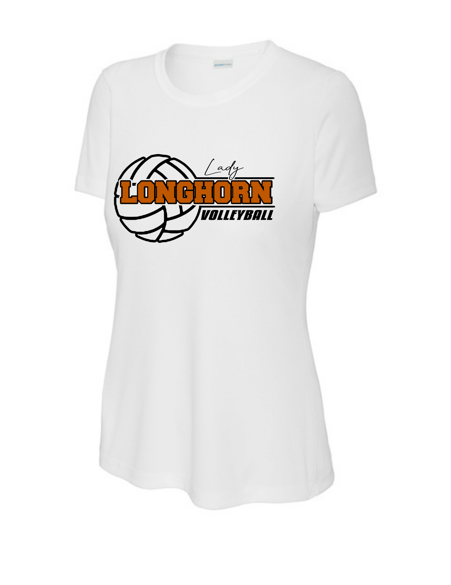 Dobie HS Volleyball -Ladies Longhorn Volleyball Ladies Short Sleeve Performance Tee