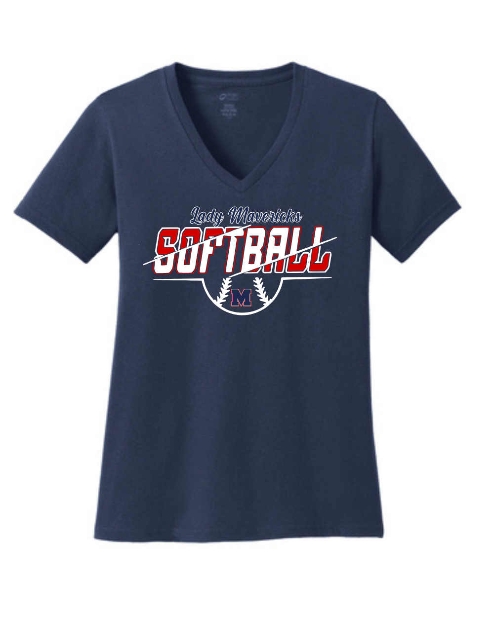 Manvel Softball- Lady Mavericks Softball Ladies Vneck Cotton Tee