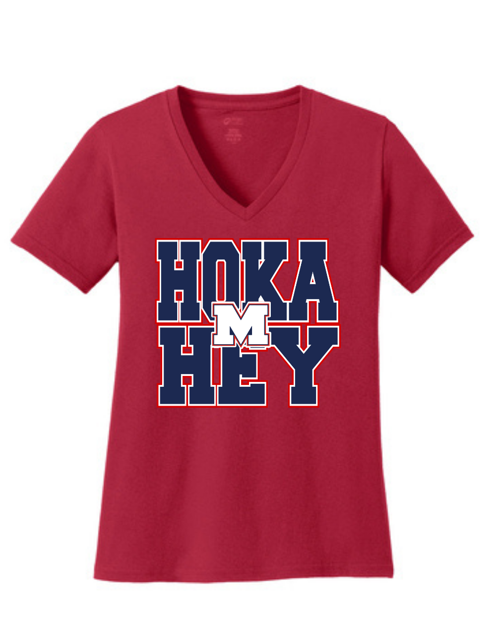 Manvel Football- Hoka Hey Ladies Vneck Cotton Tee