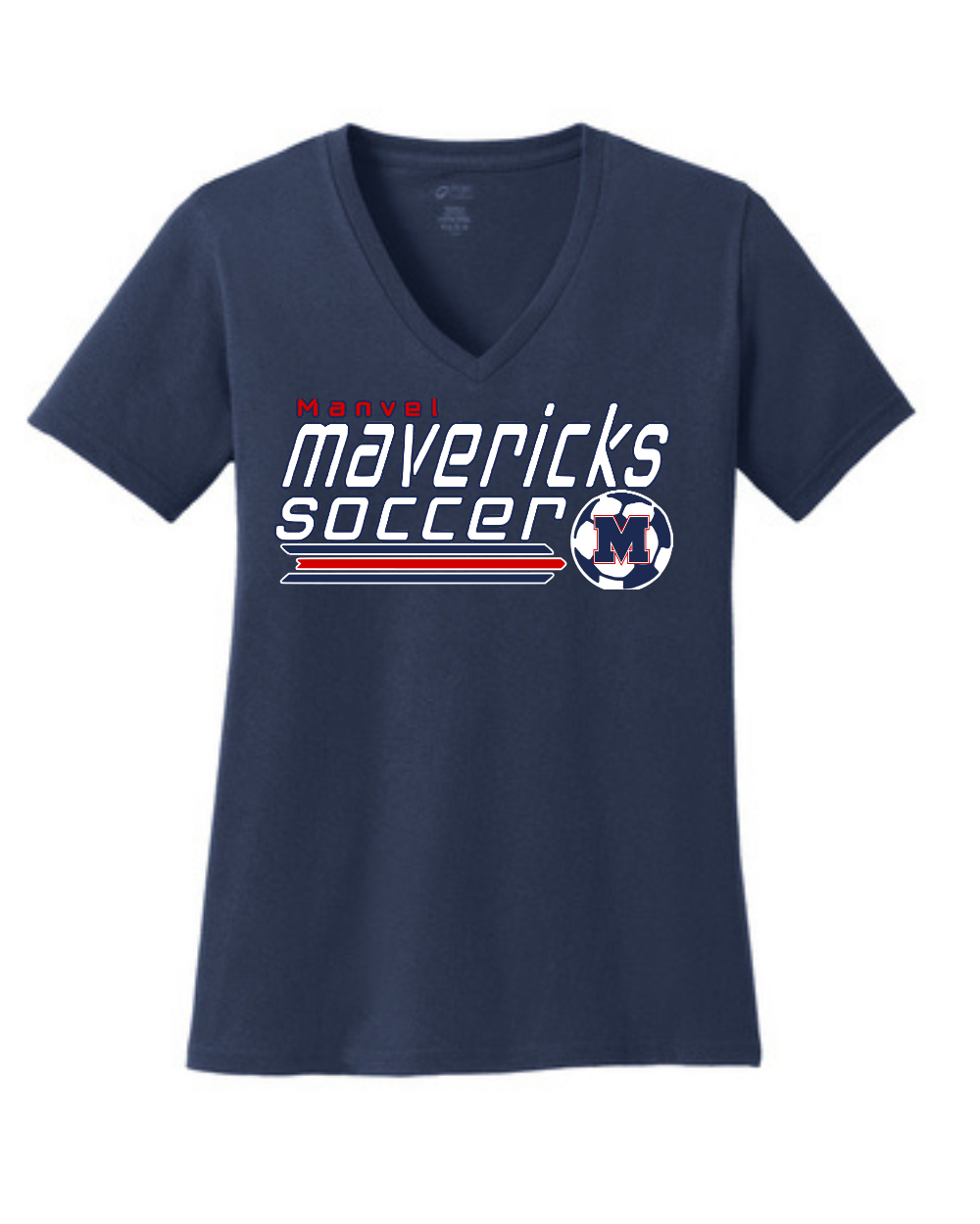 Manvel Soccer- Manvel Soccer Ladies Vneck Cotton Tee