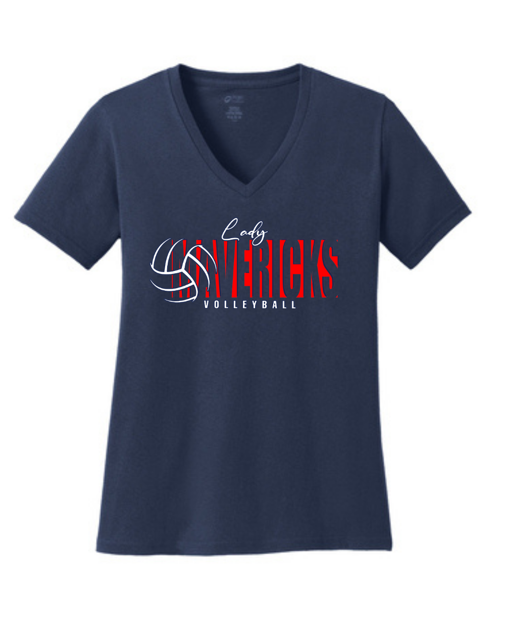Manvel Volleyball- Lady Mavericks Ladies Vneck Cotton Tee
