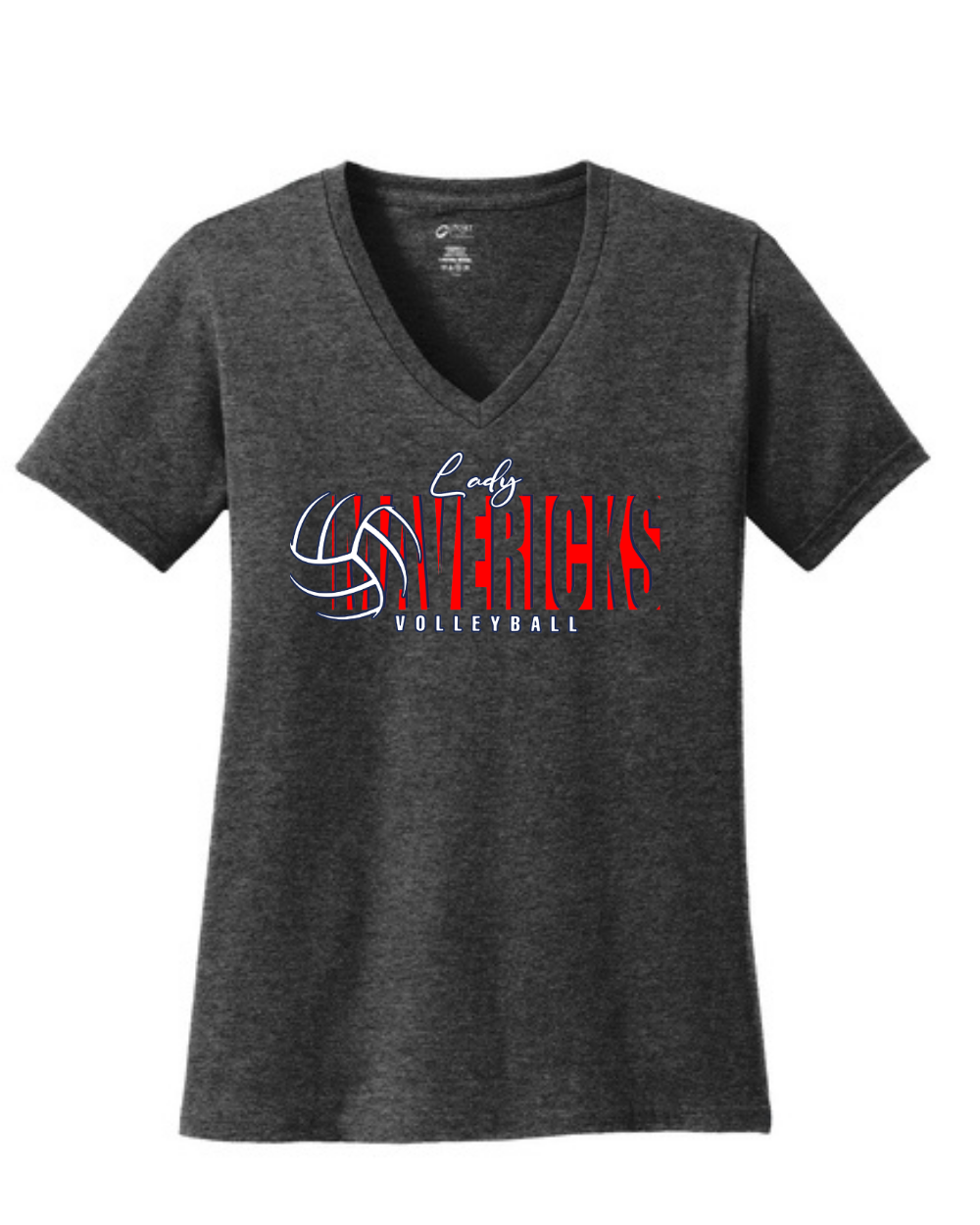 Manvel Volleyball- Lady Mavericks Ladies Vneck Cotton Tee