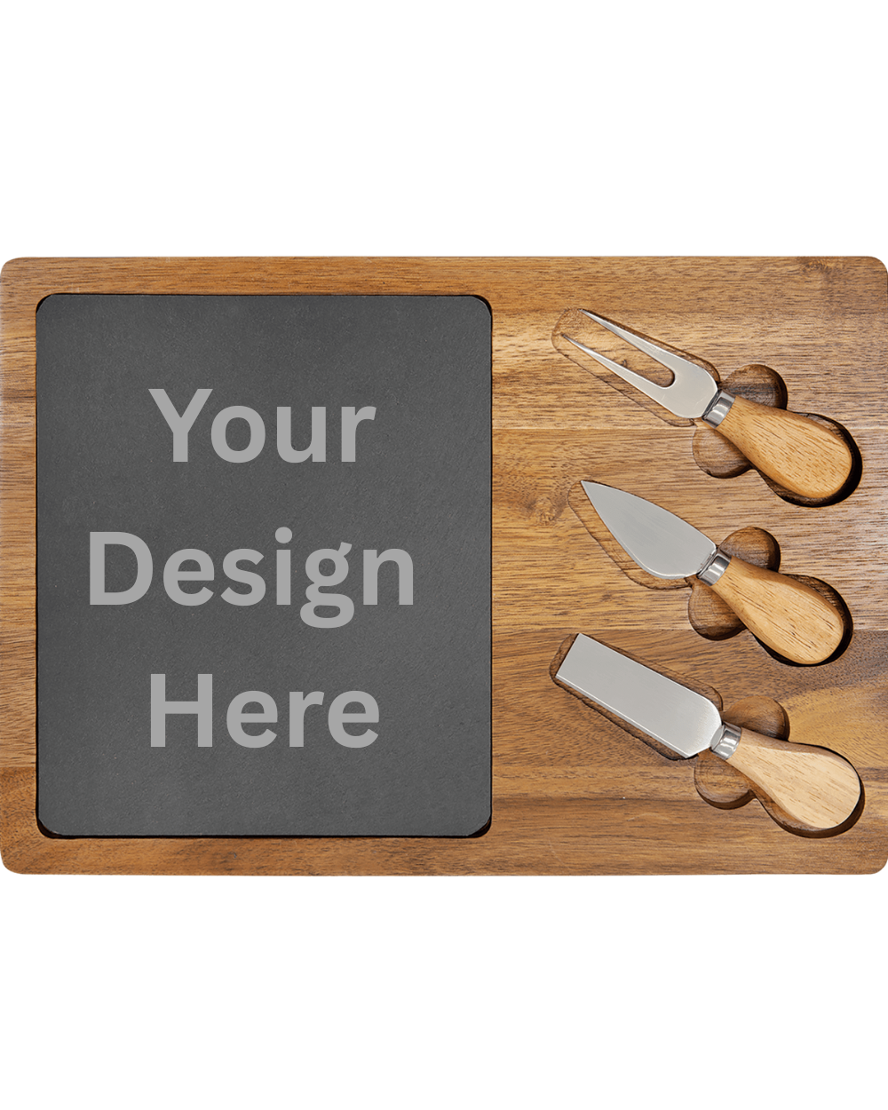 Gifts- Acacia Wood/Slate Rectangle Cheese Set with Three Tools