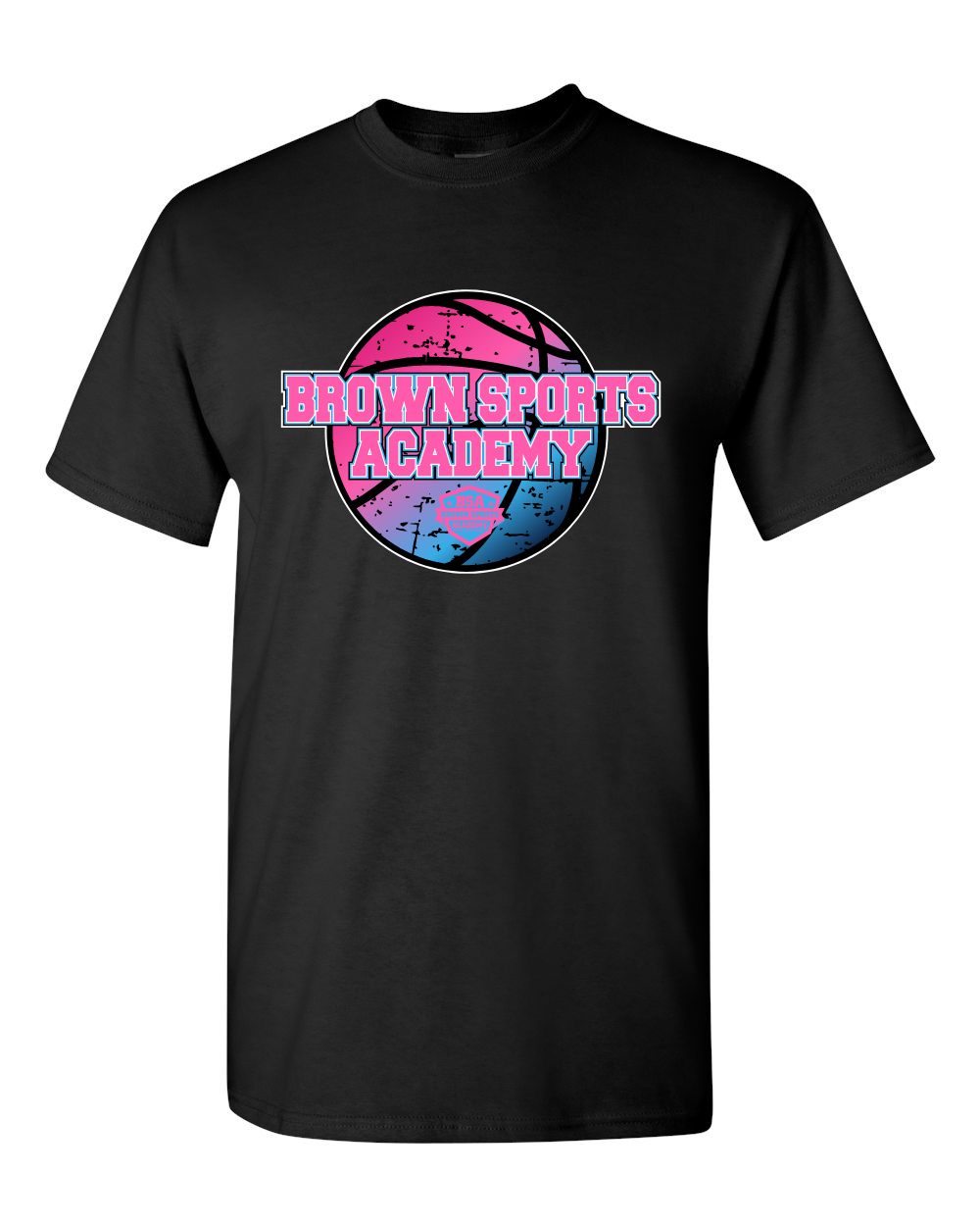 BSA-Brown Sports Academy Girls Distressed Basketball Cotton Tee-Black