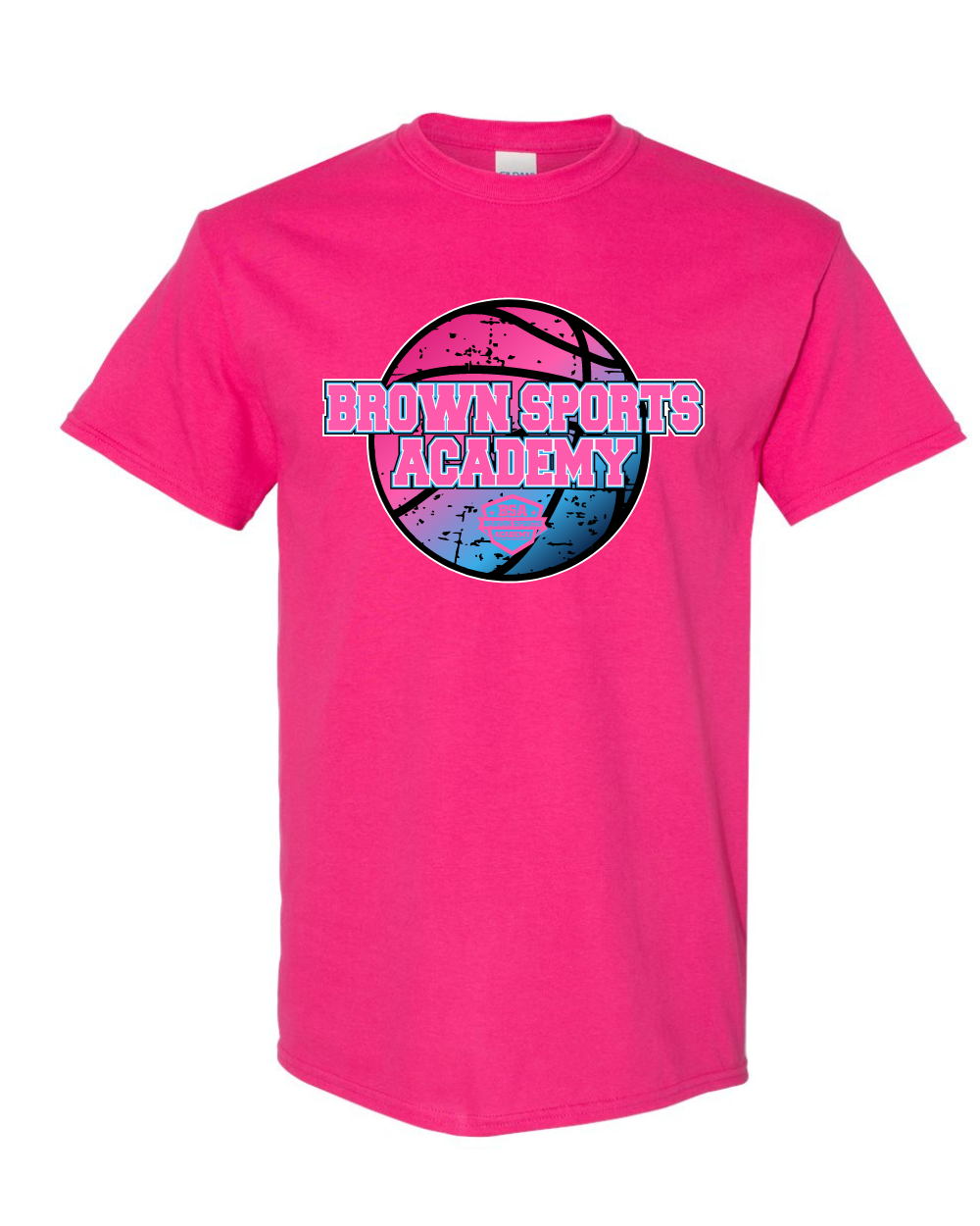 BSA-Brown Sports Academy Girls Distressed Basketball Cotton Tee- Pink