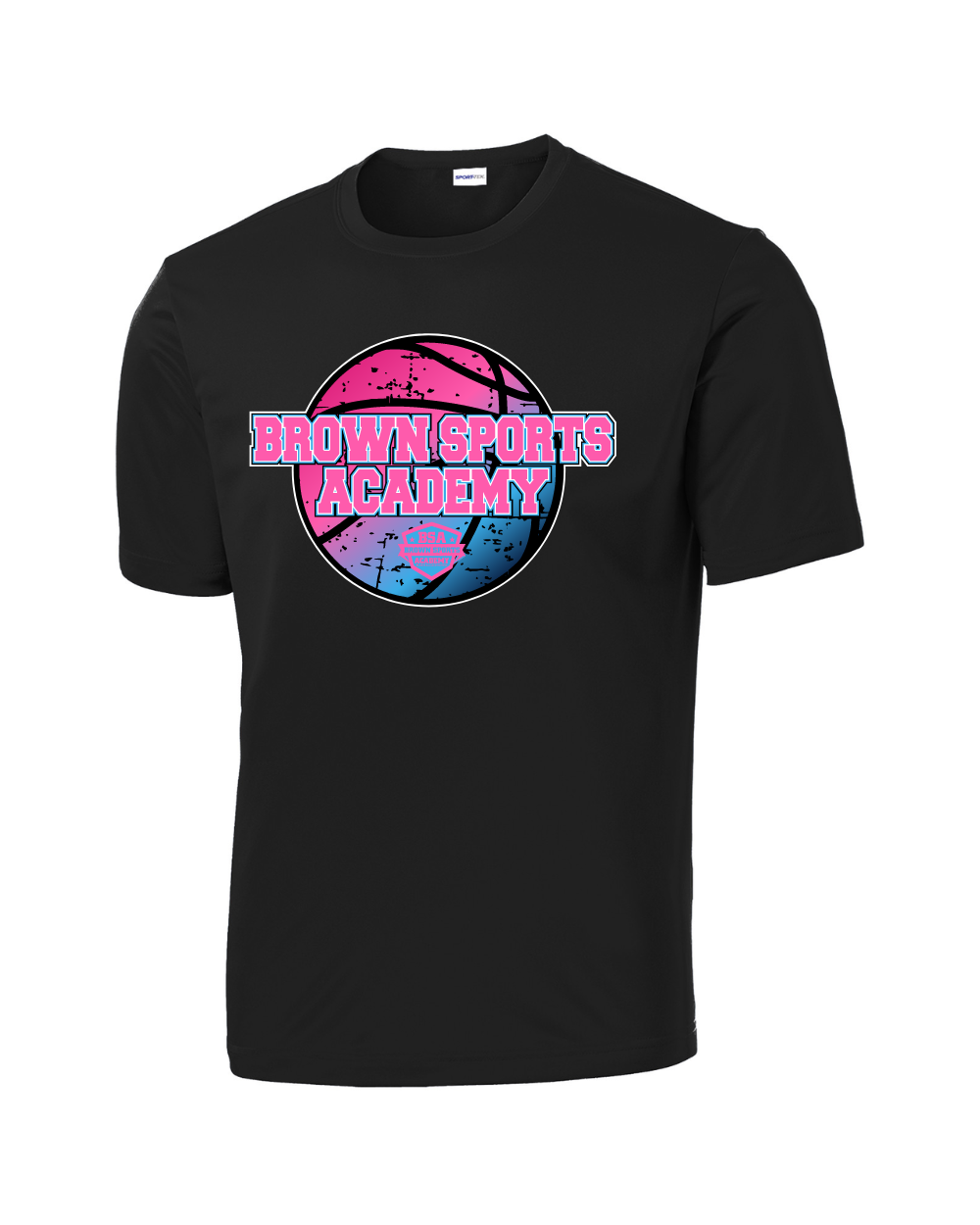 BSA-Brown Sports Academy Girls Distressed Basketball Performance Tee-Black