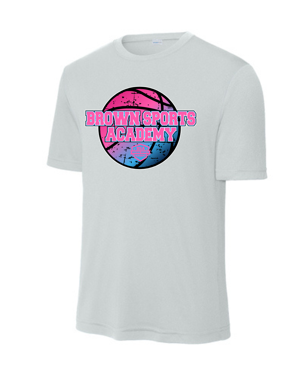 BSA-Brown Sports Academy Girls Distressed Basketball Performance Tee-Silver