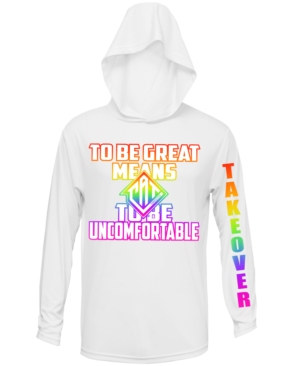 CAT Takeover- Neon Ombre -White Hooded Performance Long Sleeved Tee