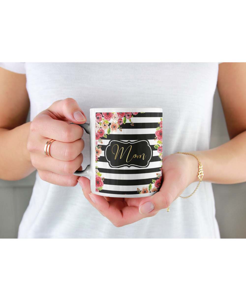mug with floral print and personalized with a name on front