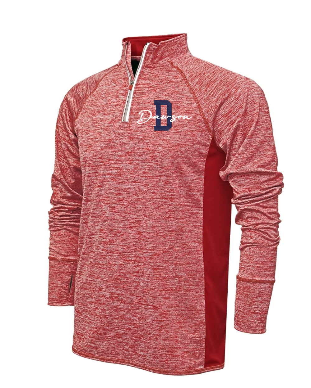 Dawson Football- Dawson Embroidered 1/4 Zip Men's Performance Pullover- Heather Red