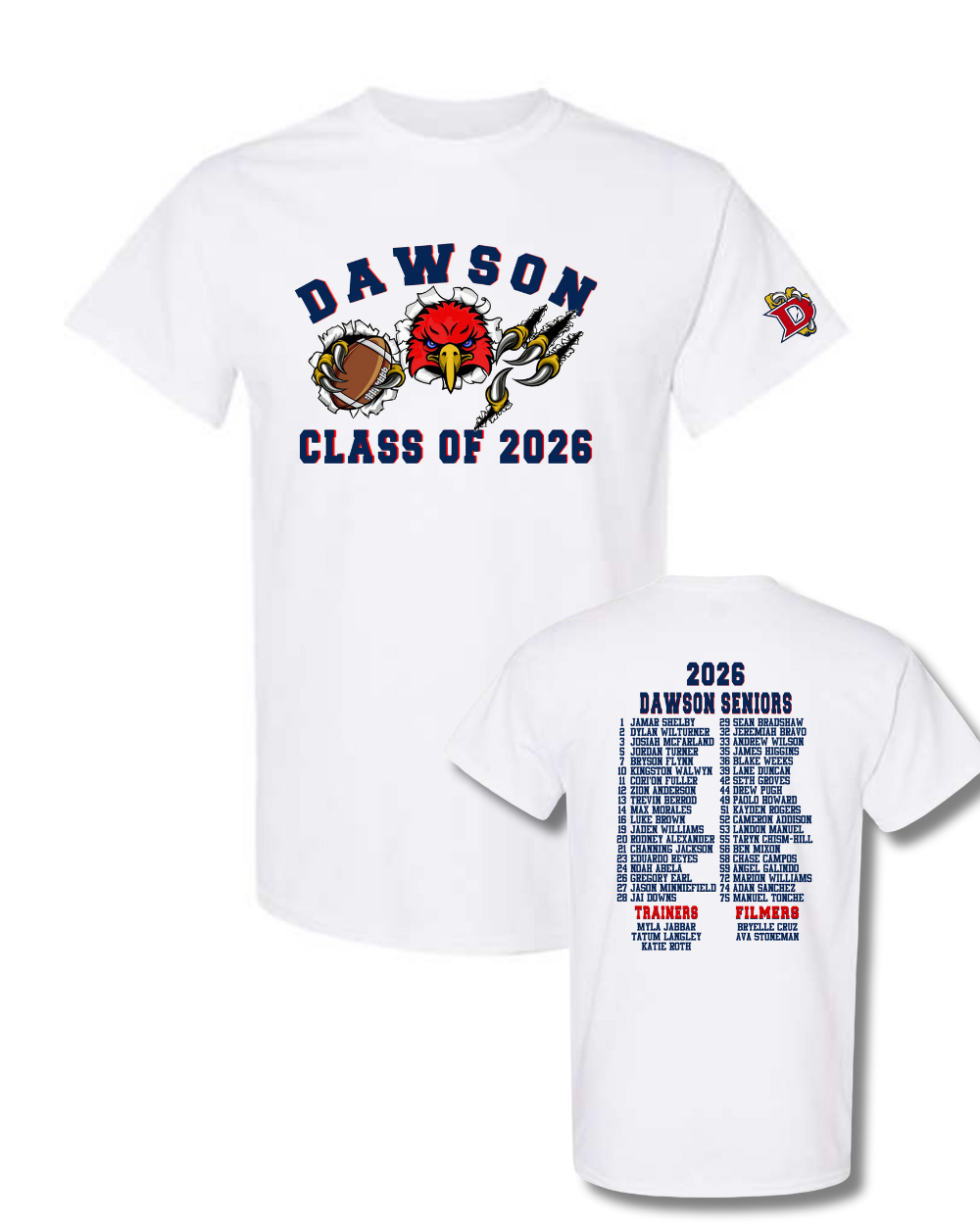 Dawson HS- Football Senior Night Cotton Blend Tee- White