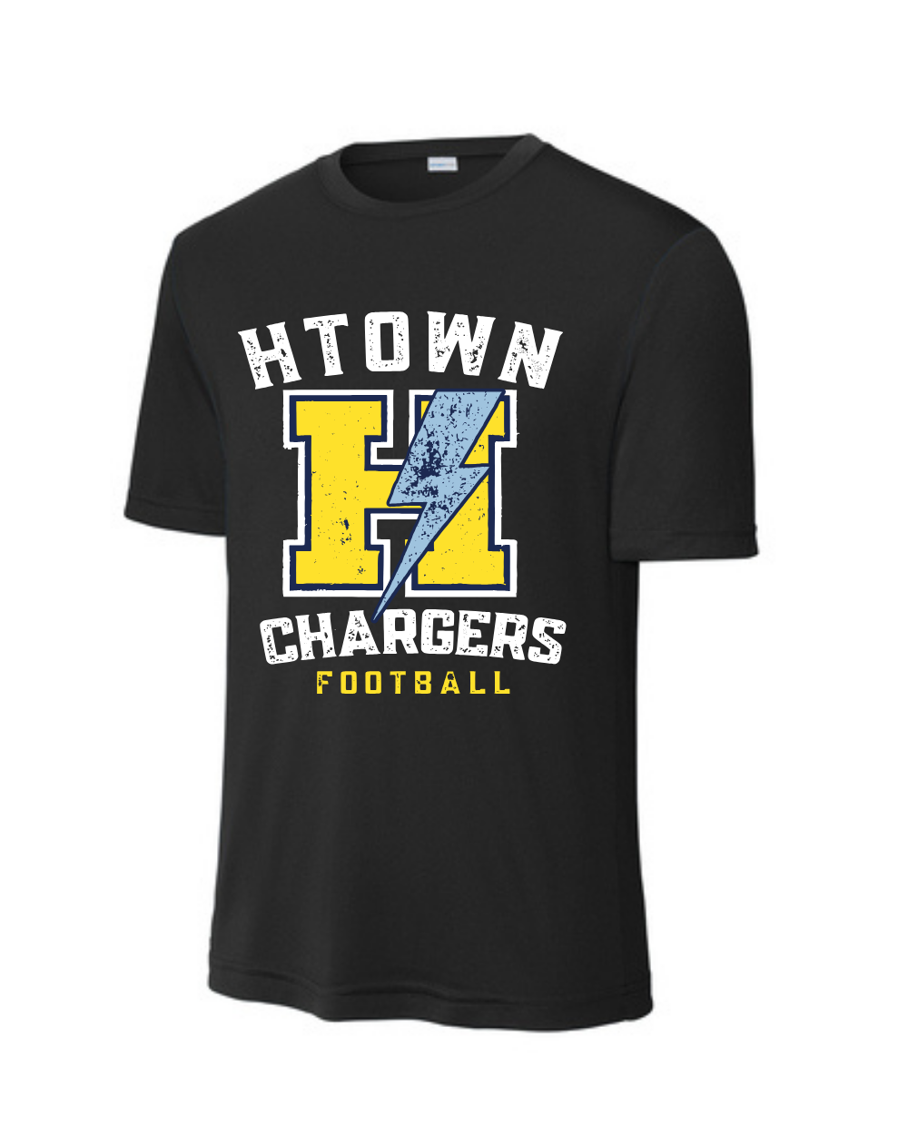 HTown Chargers Football & Cheer -Chargers Distressed H Performance Tee - Black