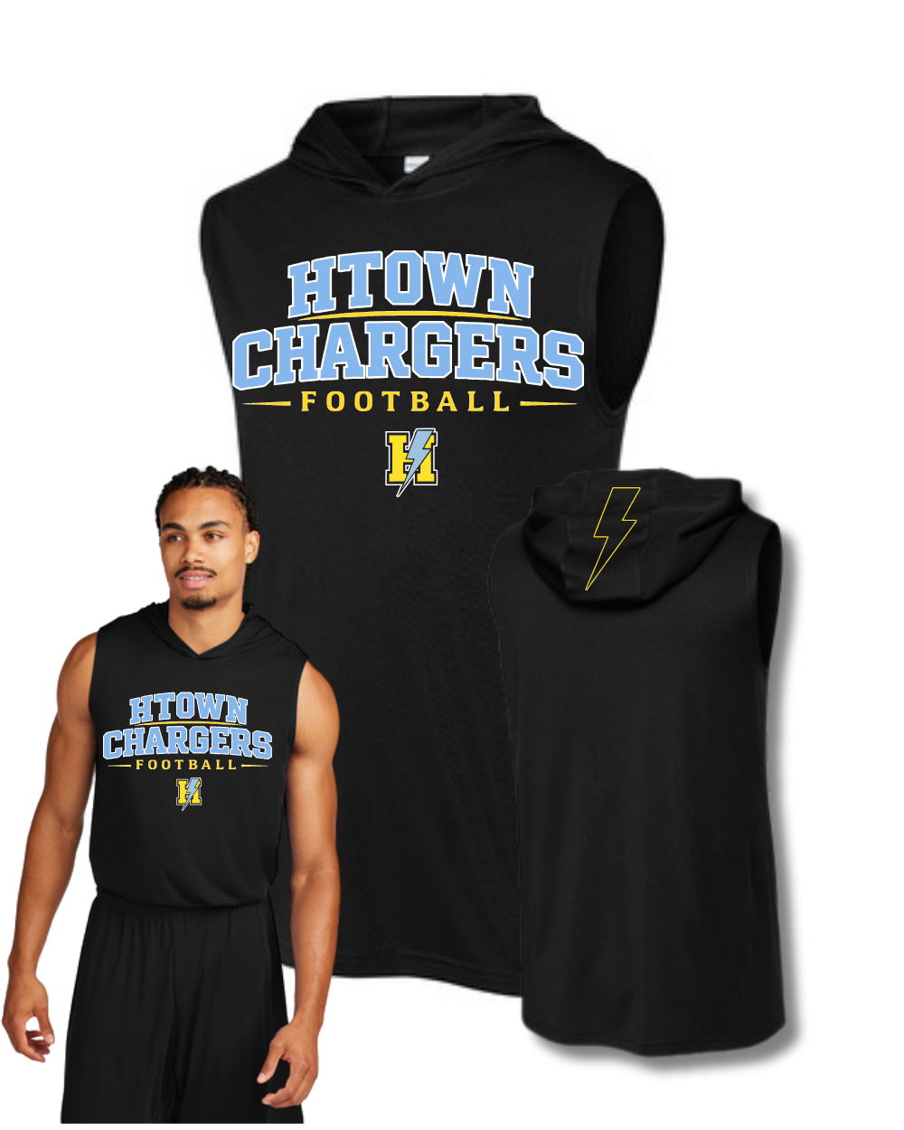 HTown Chargers Football & Cheer -HTOWN Chargers Football Hooded Performance Tee - Black